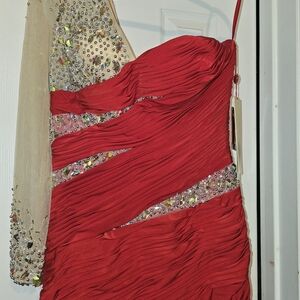 Elegant Red and Gold Embellished Dress